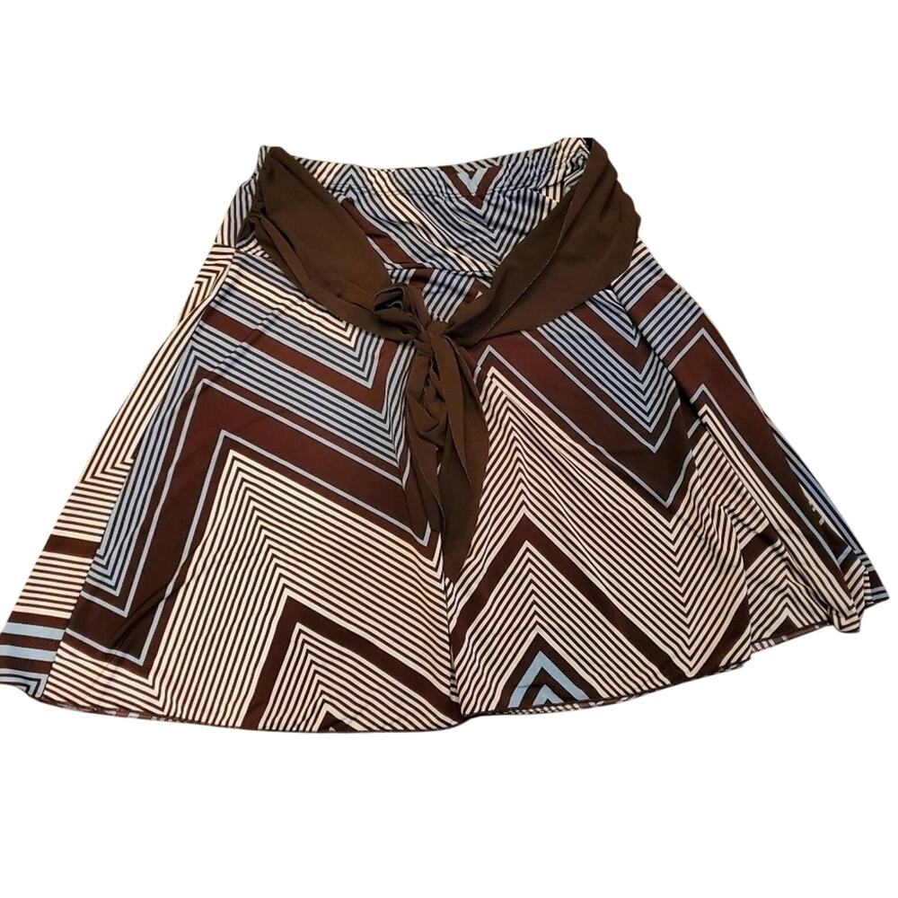 JULIE'S Closet Geometric Pull-on Y2K Front Tie Brown Blue knee length Skirt